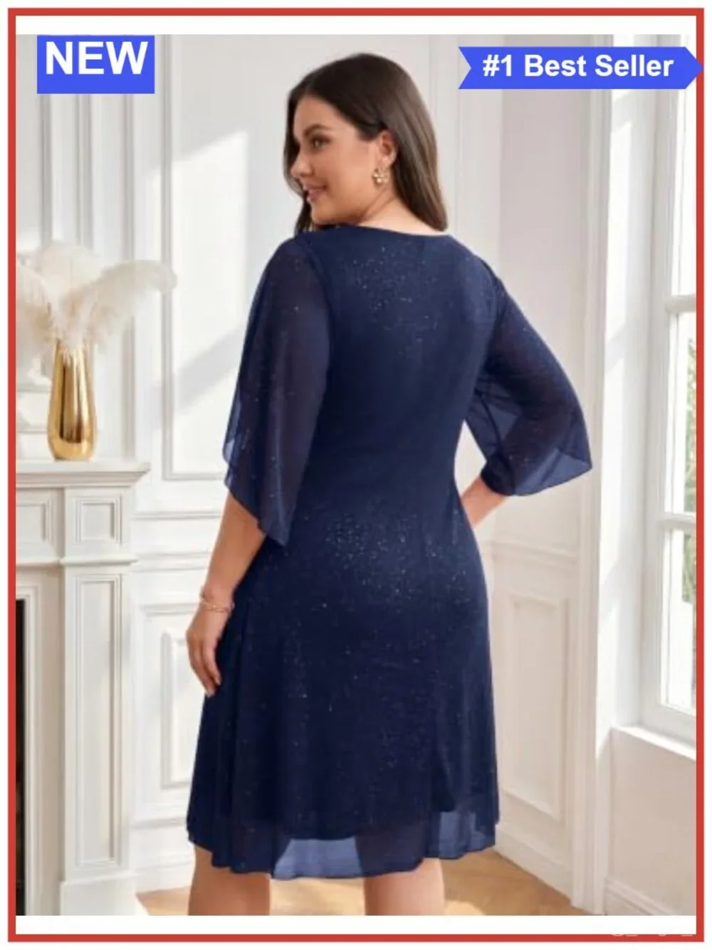 Sequin Cocktail Mini Dress V-Neck A-Line Short Midi Sparkly Party Dress